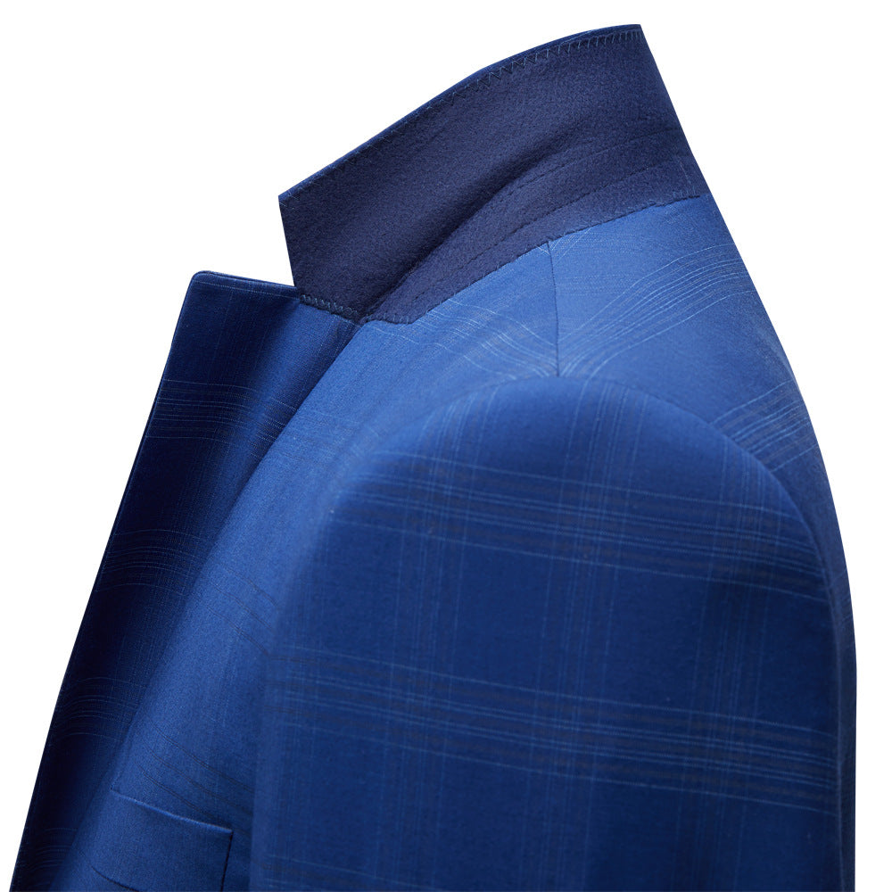 3-teiliger Herrenanzug Slim Fit, karierter Smoking, dunkelblau, Business-Hochzeitskleid, klassisches Herren-Anzug, Jacke, Hose, Weste | 9812-59