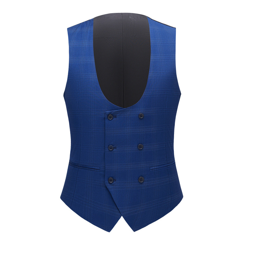 3-teiliger Herrenanzug Slim Fit, karierter Smoking, dunkelblau, Business-Hochzeitskleid, klassisches Herren-Anzug, Jacke, Hose, Weste | 9812-59