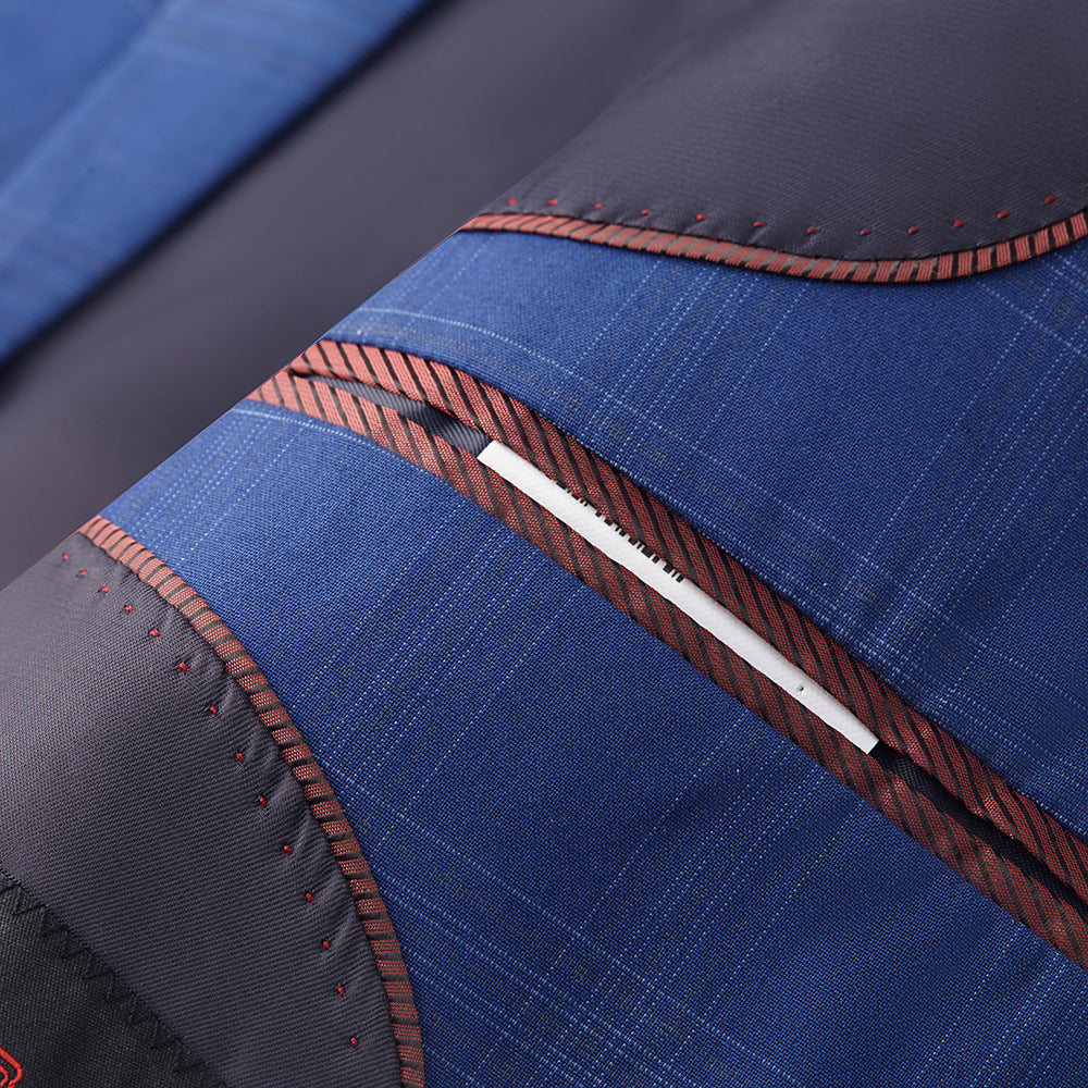 3-teiliger Herrenanzug Slim Fit, karierter Smoking, dunkelblau, Business-Hochzeitskleid, klassisches Herren-Anzug, Jacke, Hose, Weste | 9812-59