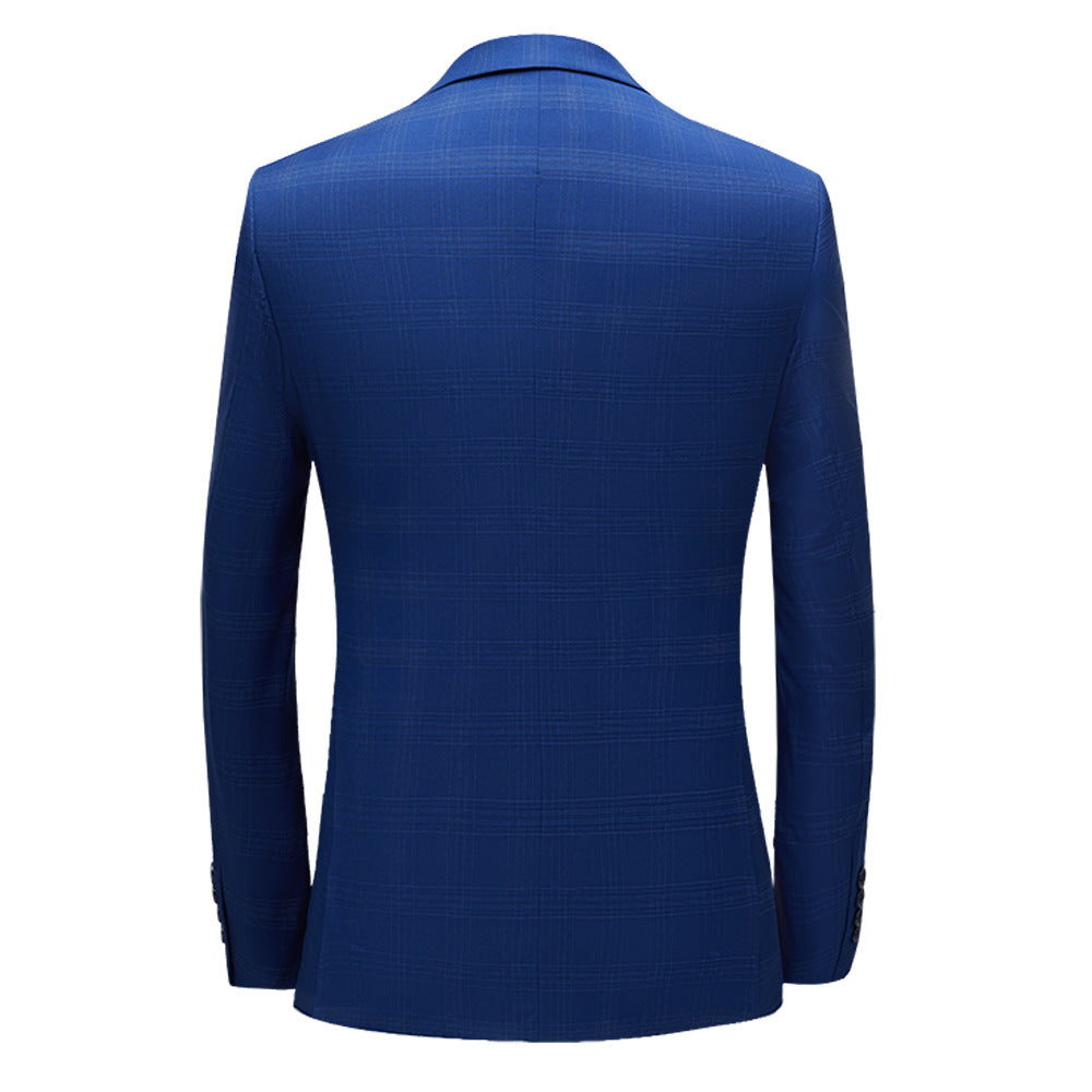 3-teiliger Herrenanzug Slim Fit, karierter Smoking, dunkelblau, Business-Hochzeitskleid, klassisches Herren-Anzug, Jacke, Hose, Weste | 9812-59