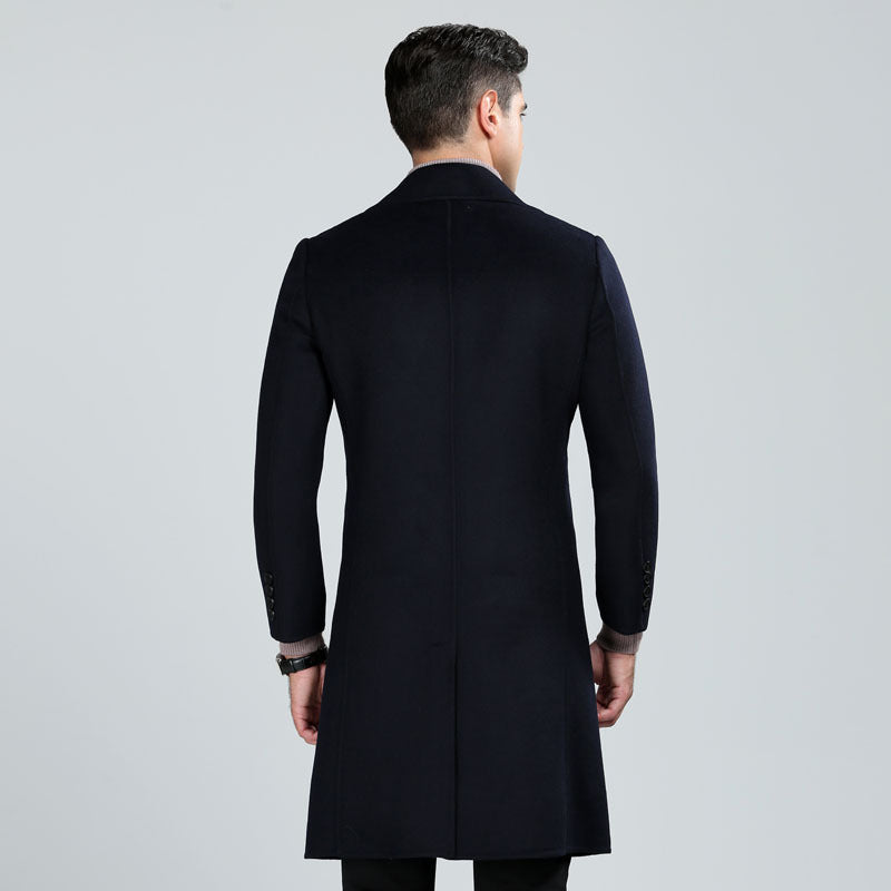 Hochwertiger, zweireihiger, langer Trenchcoat aus australischer Wollmischung für Herren | XZ338