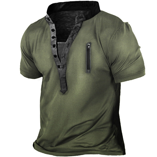 Herren Outdoor Zip Retro Print Tactical Henley Kurzarm T-Shirt | 18CR