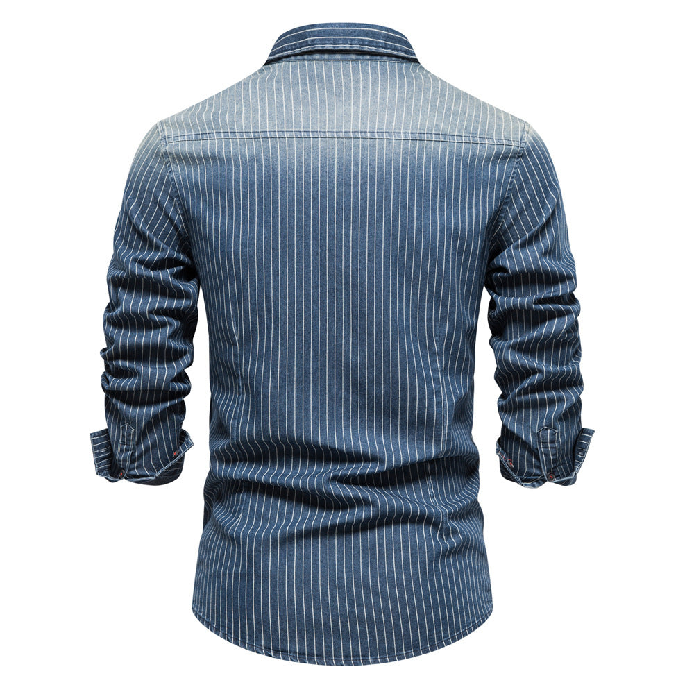 Lässiges Herren-Jeanshemd mit Streifen im Slim Fit und langen Ärmeln | 6015