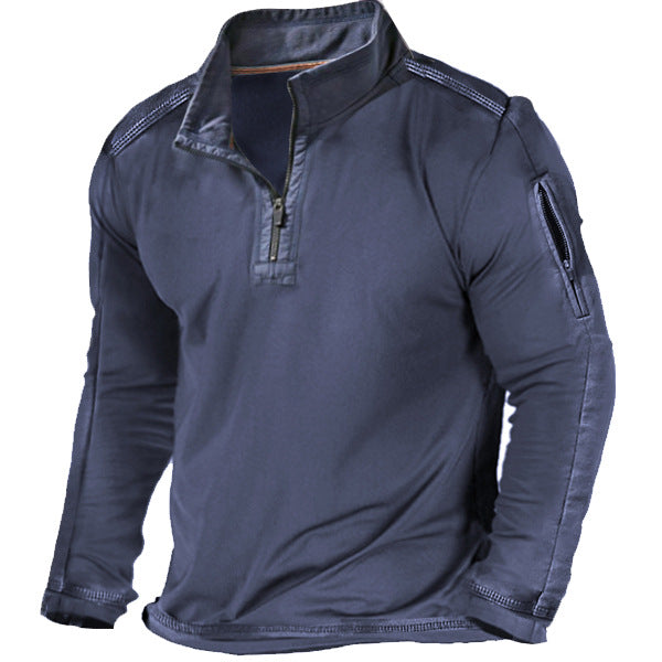 Herren Outdoor-Langarm-T-Shirt mit Reißverschlusstasche und halbem Reißverschlusskragen | A0MM
