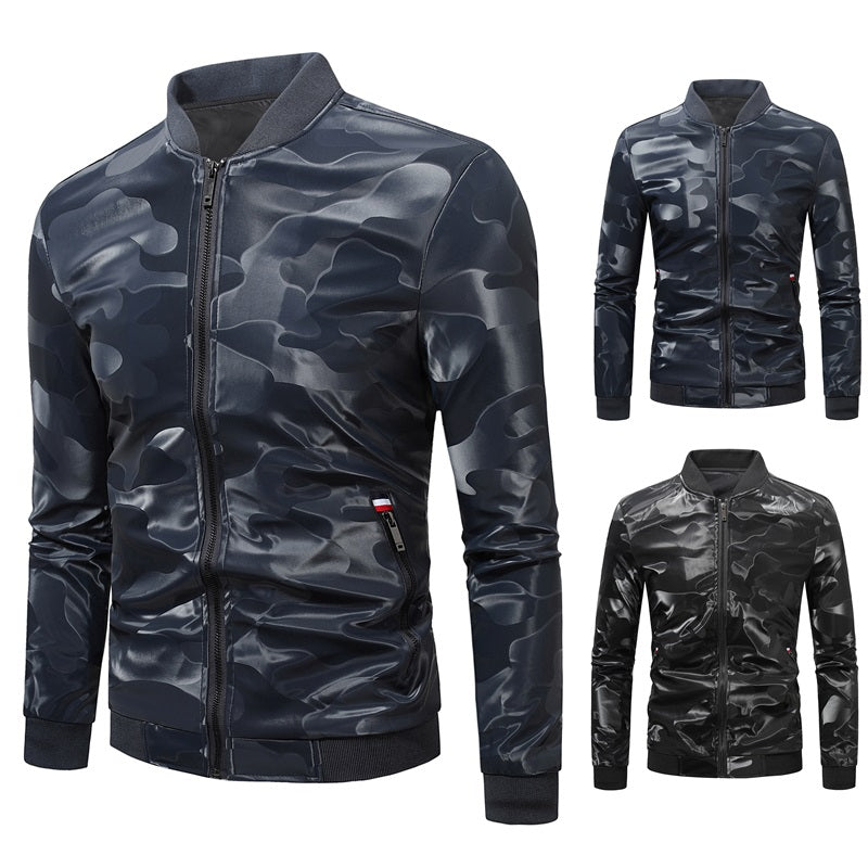 Herren Camouflage Schnelltrocknende Stilvolle Jacke Slim Fit Ledermantel | JK86
