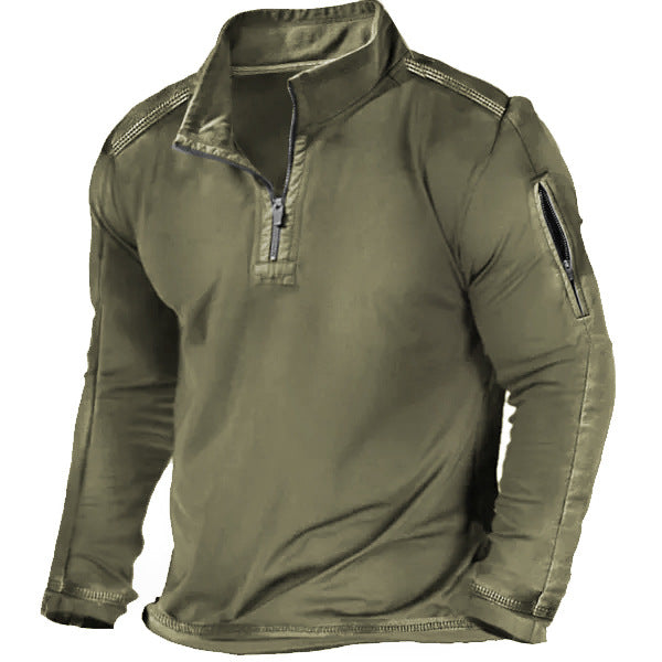 Herren Outdoor-Langarm-T-Shirt mit Reißverschlusstasche und halbem Reißverschlusskragen | A0MM