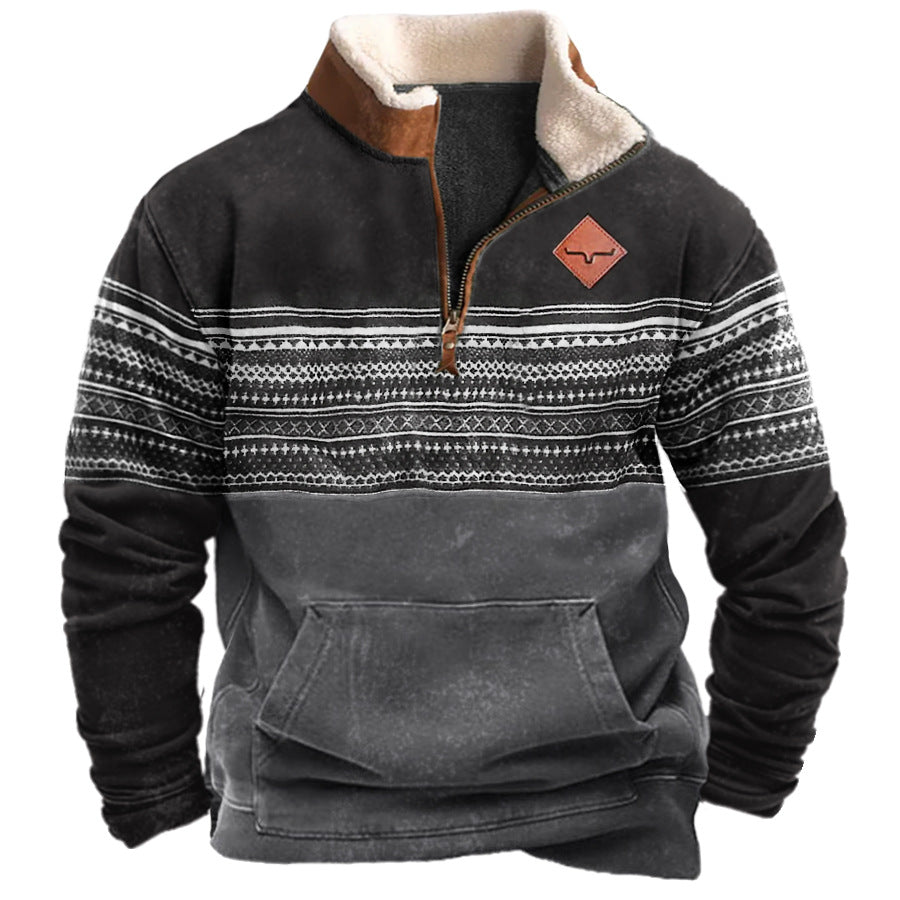 Herren Vintage Western Ethnic Stehkragen Langarm Sweatshirt | EV29