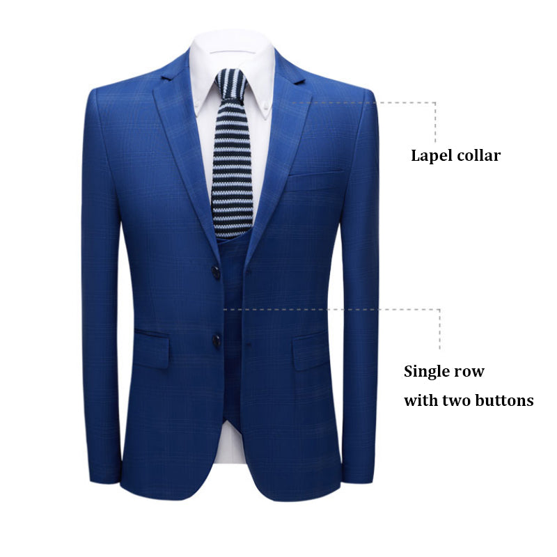 3-teiliger Herrenanzug Slim Fit, karierter Smoking, dunkelblau, Business-Hochzeitskleid, klassisches Herren-Anzug, Jacke, Hose, Weste | 9812-59