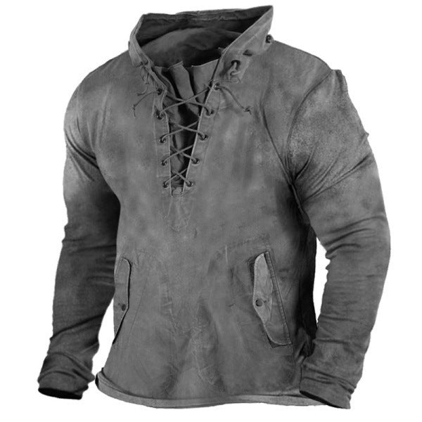 Herren Vintage Outdoor Tactical Schnür-Kapuzen-T-Shirt | UFY8