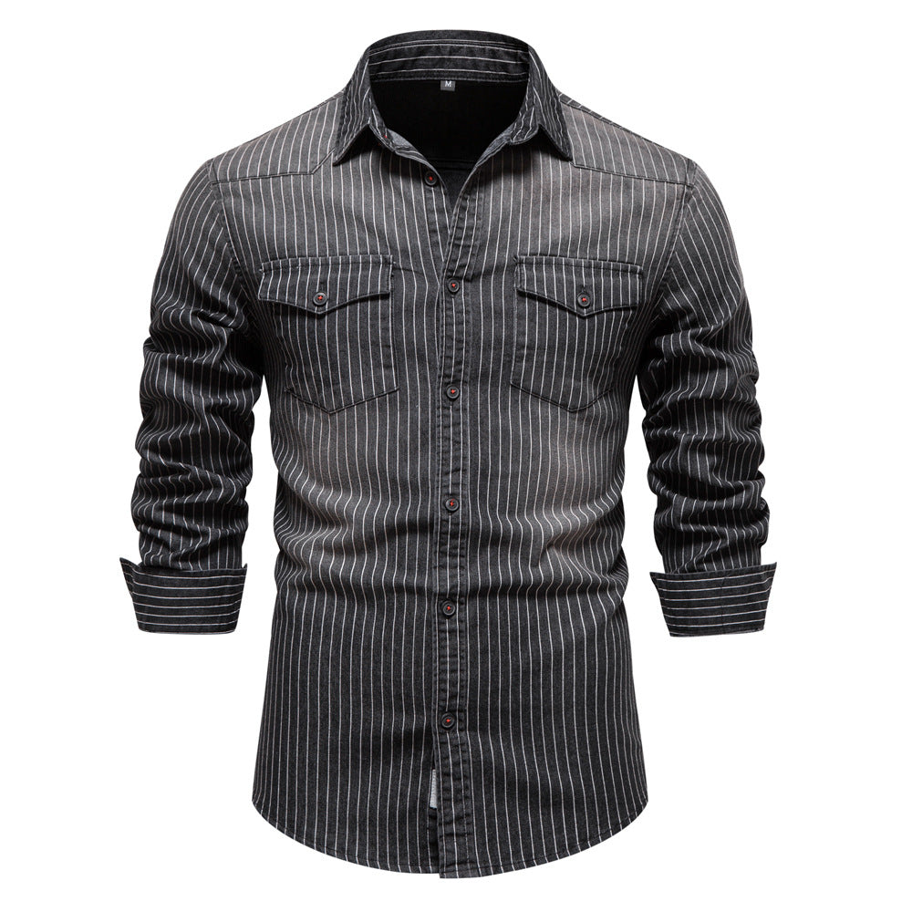 Lässiges Herren-Jeanshemd mit Streifen im Slim Fit und langen Ärmeln | 6015