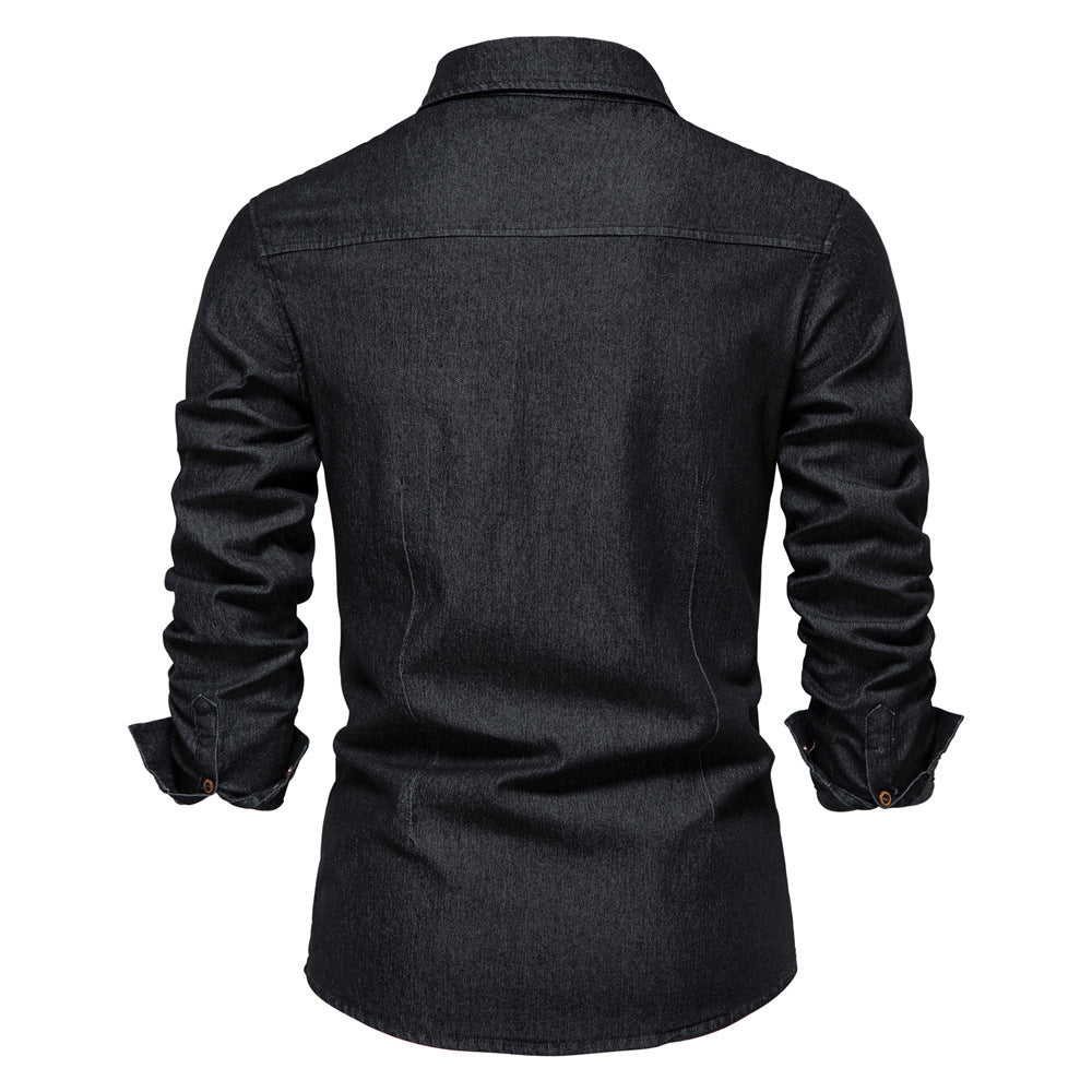 Herren Slim Fit Smart Casual Langarm Jeanshemd | AX-6003