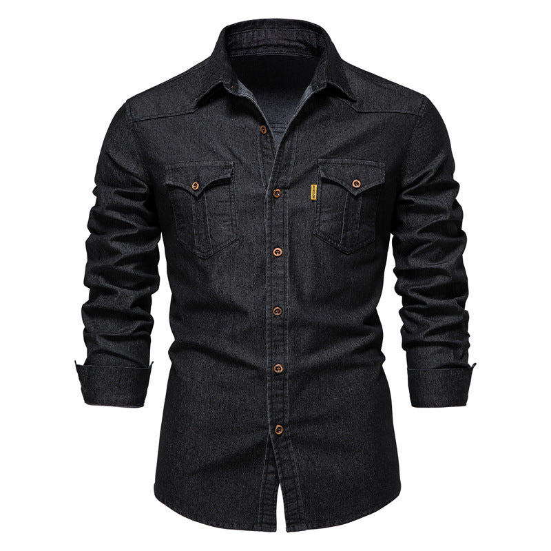 Herren Slim Fit Smart Casual Langarm Jeanshemd | AX-6003