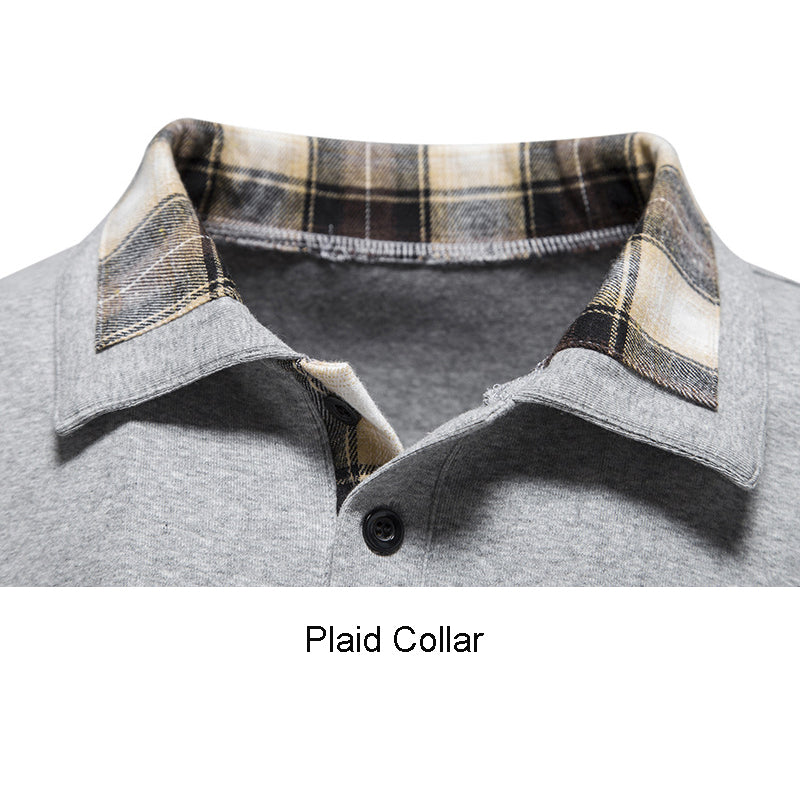 Lässiges Herren-Poloshirt mit Langarm und Karokragen und Taschen | D81