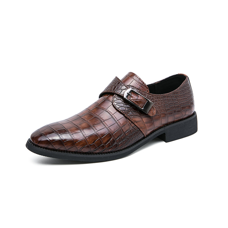 Herren Monk-Abendschuhe mit Krokoprägung und spitzer Zehenpartie | 8728
