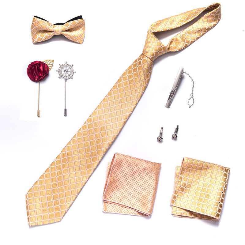 Herren-Krawatte und Anstecknadel-Set, solide Krawatte, Einstecktuch, Manschettenknöpfe, Brosche für Männer, Hochzeitsfeier | LB215