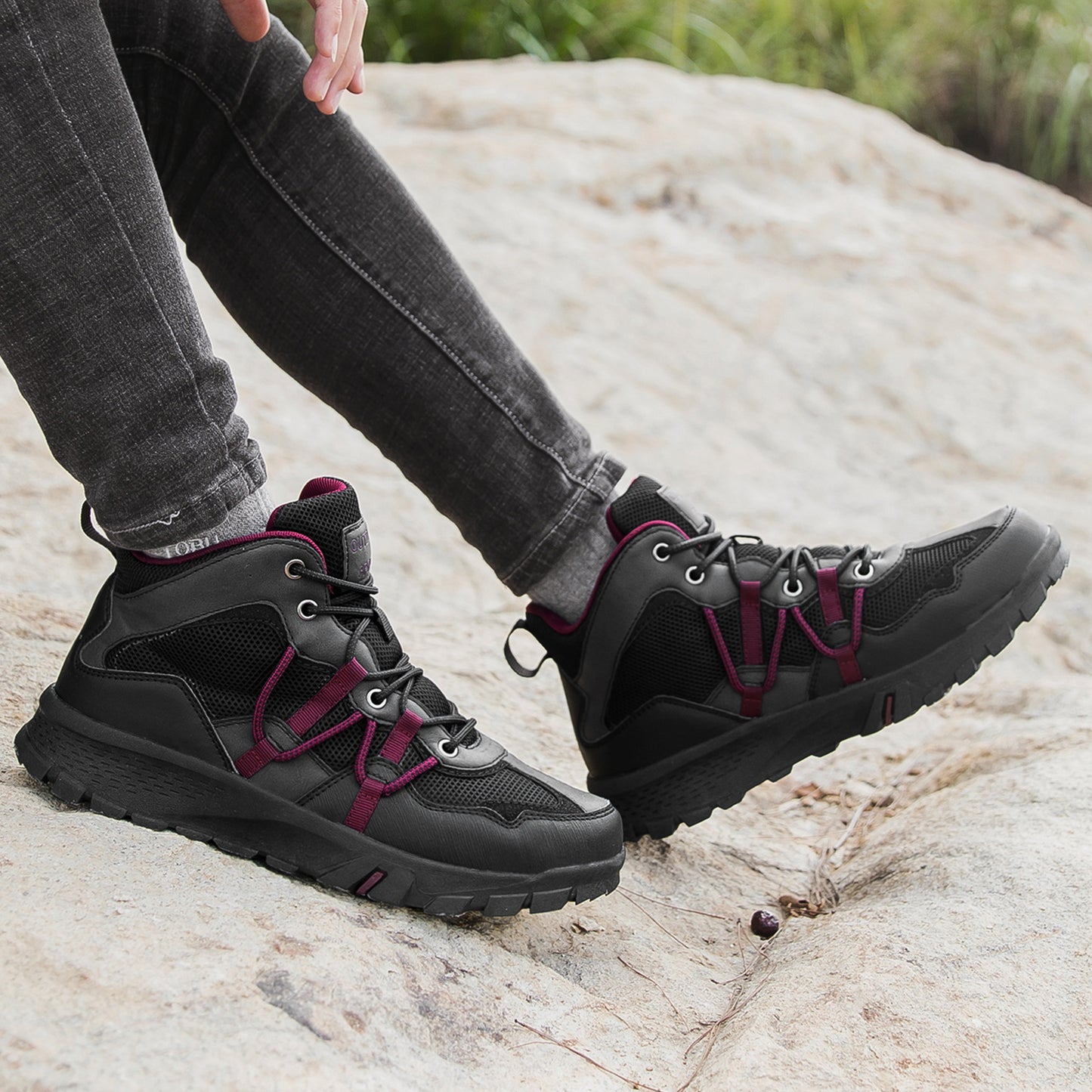 Herren Camping Outdoor Stiefel Wandern Wanderschuhe Schwarz | 762