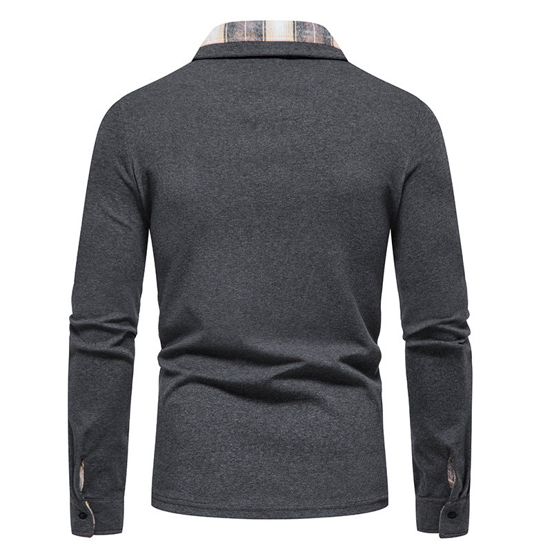 Lässiges Herren-Poloshirt mit Langarm und Karokragen und Taschen | D81