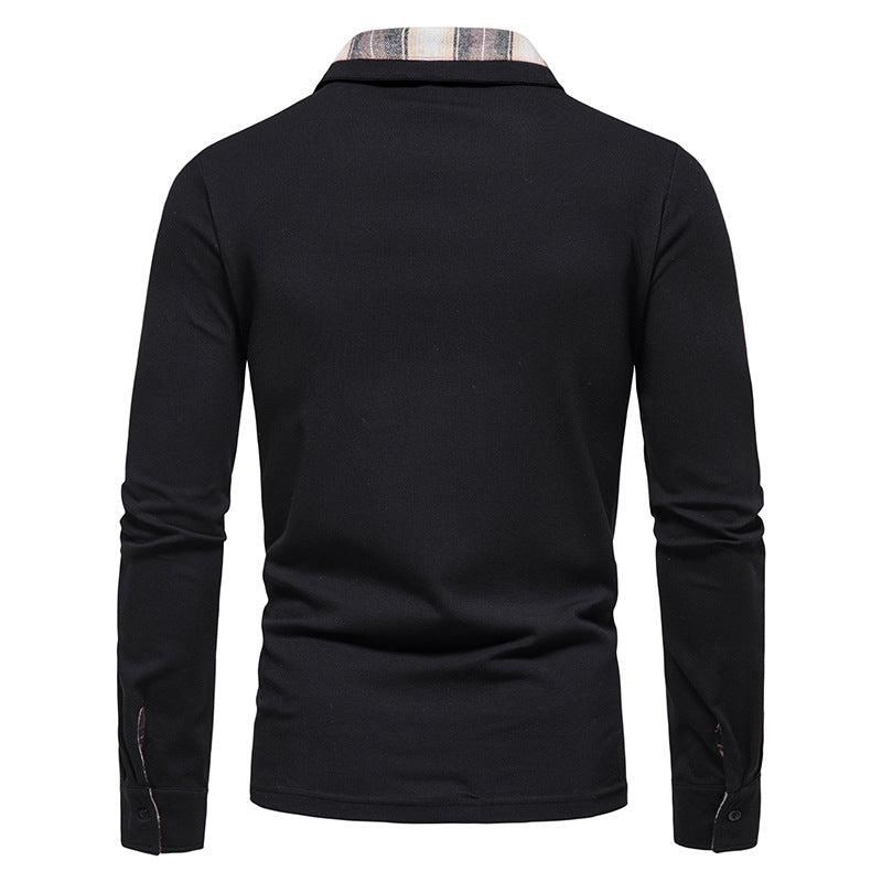 Lässiges Herren-Poloshirt mit Langarm und Karokragen und Taschen | D81