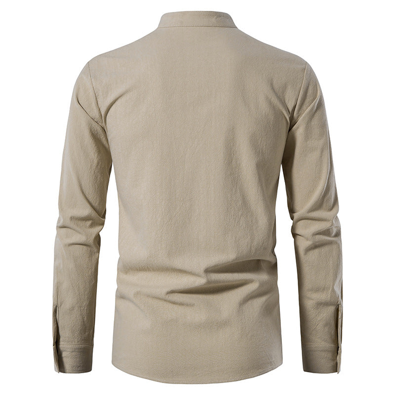Herren V-Ausschnitt Kordelzug Baumwolle Leinen Henley Shirt Langarm Hippie Casual Beach T Shirts | A275