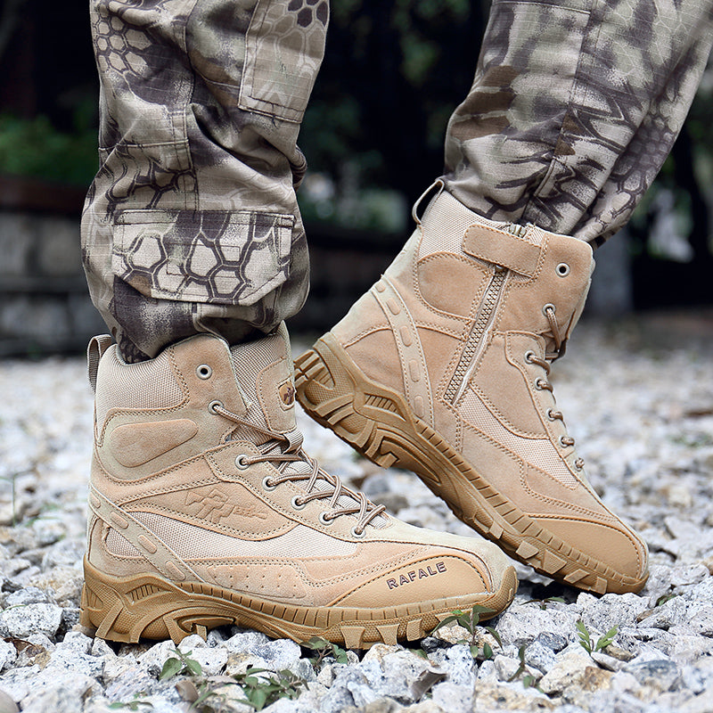 Militärstiefel für Erwachsene mit seitlichem Reißverschluss, Schwarz & Wüstenbraun, robuste Armeeschuhe | 523