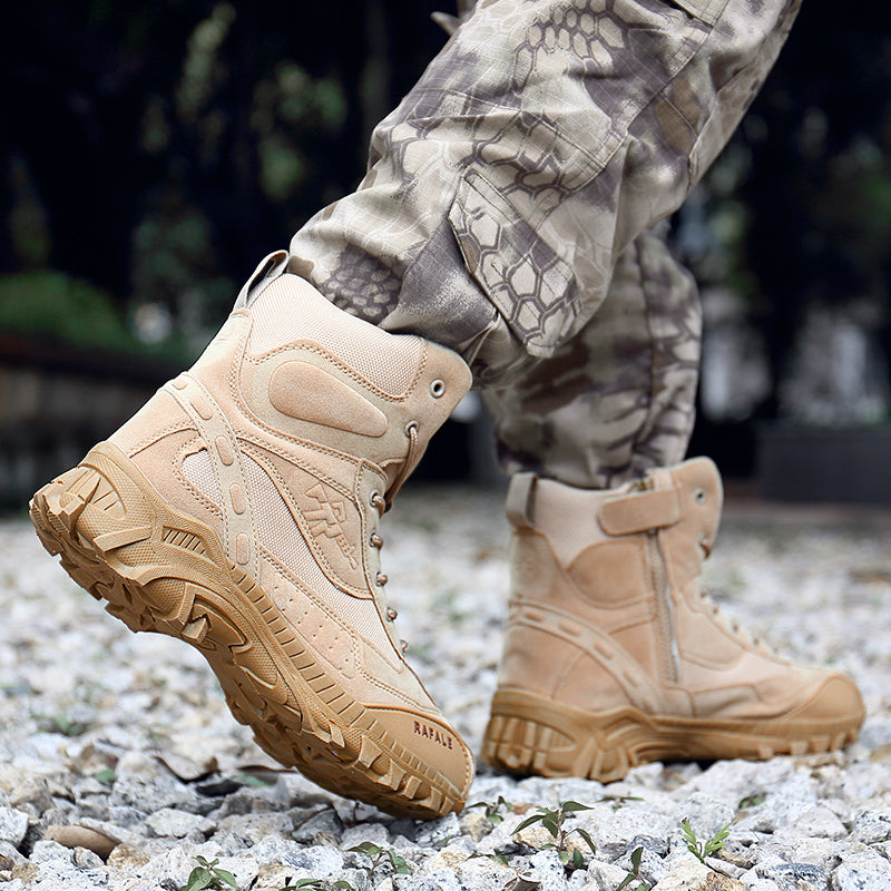 Militärstiefel für Erwachsene mit seitlichem Reißverschluss, Schwarz & Wüstenbraun, robuste Armeeschuhe | 523