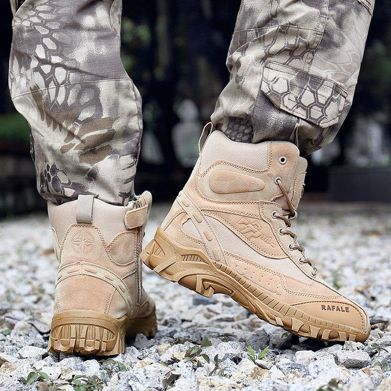Militärstiefel für Erwachsene mit seitlichem Reißverschluss, Schwarz & Wüstenbraun, robuste Armeeschuhe | 523