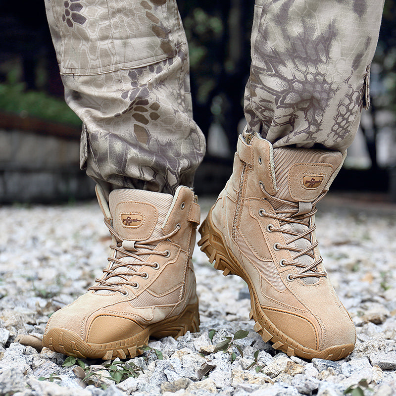 Militärstiefel für Erwachsene mit seitlichem Reißverschluss, Schwarz & Wüstenbraun, robuste Armeeschuhe | 523