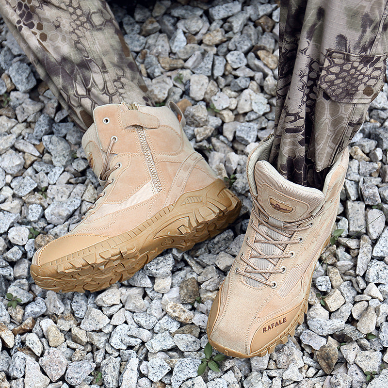 Militärstiefel für Erwachsene mit seitlichem Reißverschluss, Schwarz & Wüstenbraun, robuste Armeeschuhe | 523