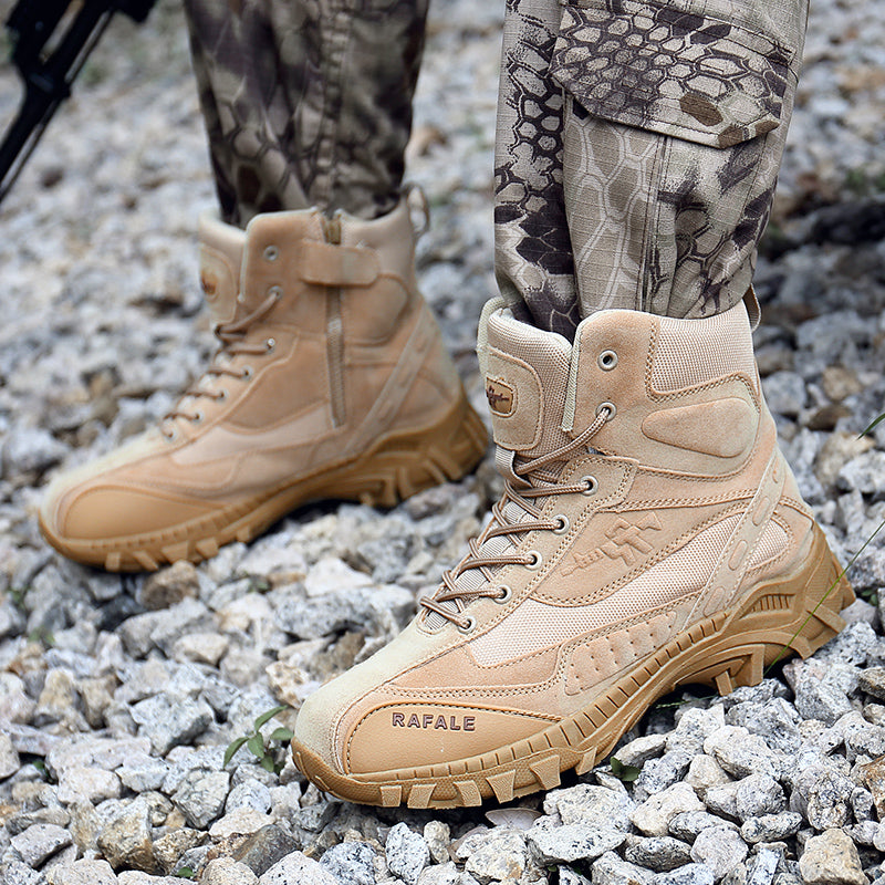 Militärstiefel für Erwachsene mit seitlichem Reißverschluss, Schwarz & Wüstenbraun, robuste Armeeschuhe | 523
