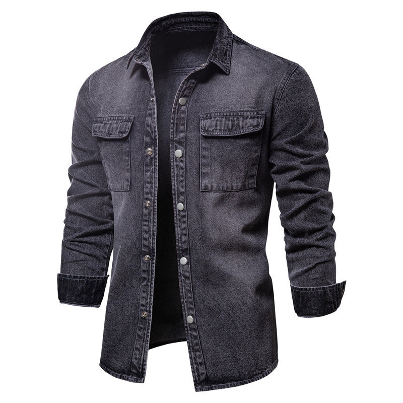 Essential Button-Down-Langarmhemd aus gewaschenem Denim für Herren-6001