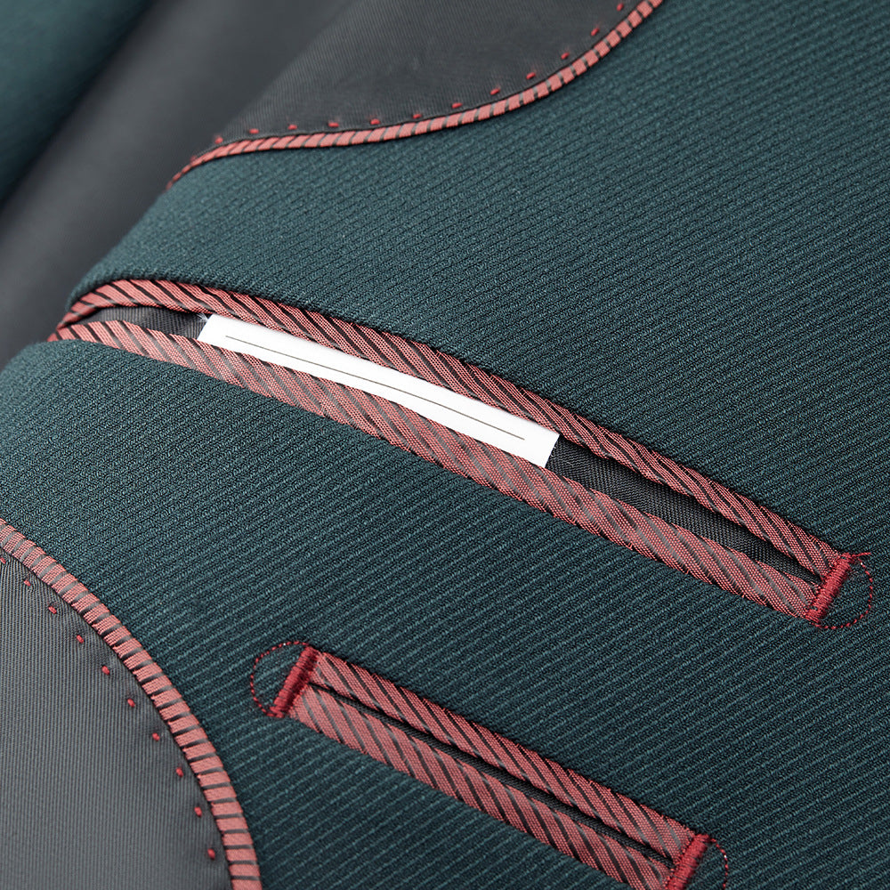 Dunkelgrüner Smart Fit Zweireihiger 2-teiliger Anzug -617