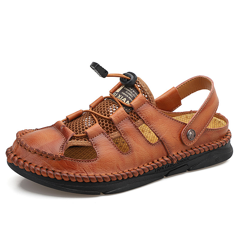 Herren-Sandalen aus Leder mit geschlossener Zehenpartie, sportlicher Riemen, verstellbar, 7060