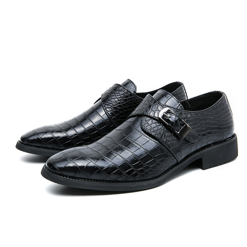 Herren Monk-Abendschuhe mit Krokoprägung und spitzer Zehenpartie | 8728