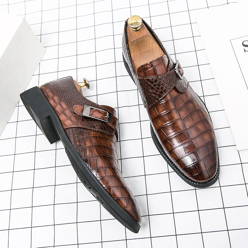 Herren Monk-Abendschuhe mit Krokoprägung und spitzer Zehenpartie | 8728