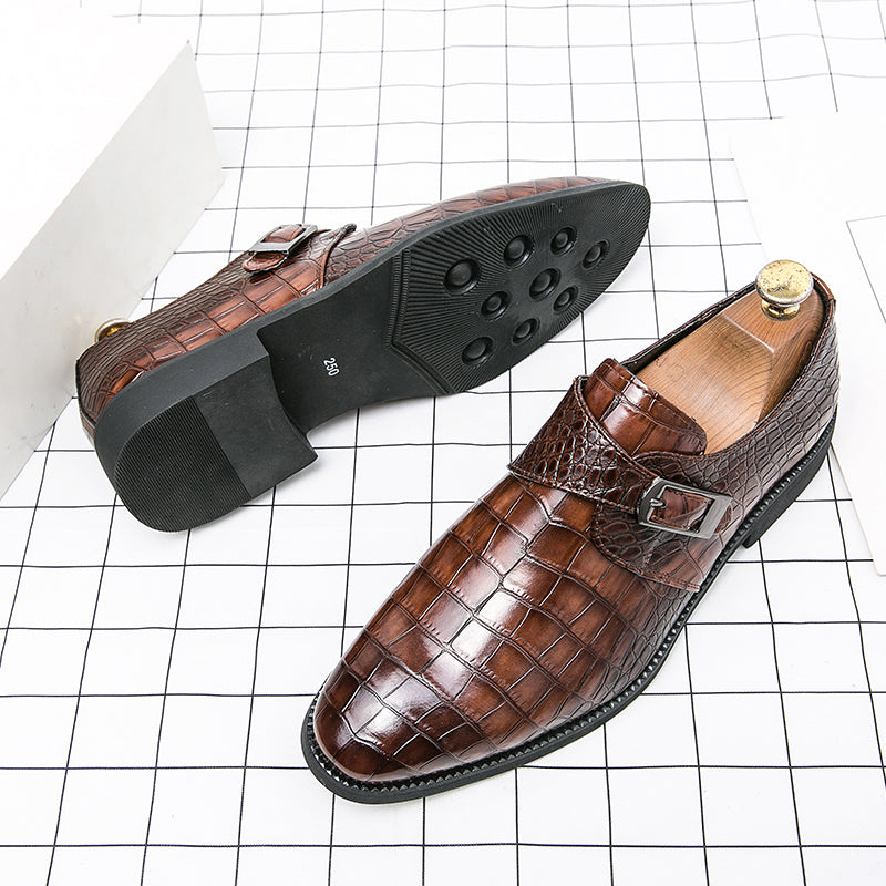 Herren Monk-Abendschuhe mit Krokoprägung und spitzer Zehenpartie | 8728