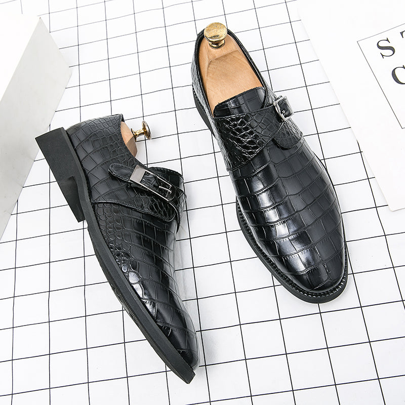 Herren Monk-Abendschuhe mit Krokoprägung und spitzer Zehenpartie | 8728