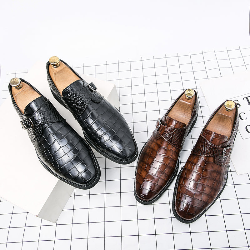 Herren Monk-Abendschuhe mit Krokoprägung und spitzer Zehenpartie | 8728