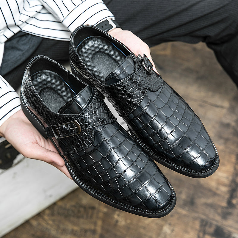 Herren Monk-Abendschuhe mit Krokoprägung und spitzer Zehenpartie | 8728