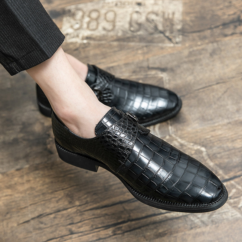 Herren Monk-Abendschuhe mit Krokoprägung und spitzer Zehenpartie | 8728