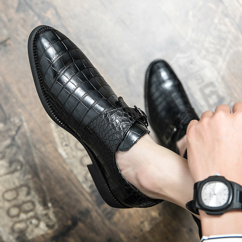 Herren Monk-Abendschuhe mit Krokoprägung und spitzer Zehenpartie | 8728