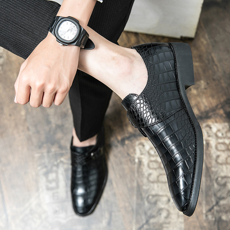 Herren Monk-Abendschuhe mit Krokoprägung und spitzer Zehenpartie | 8728