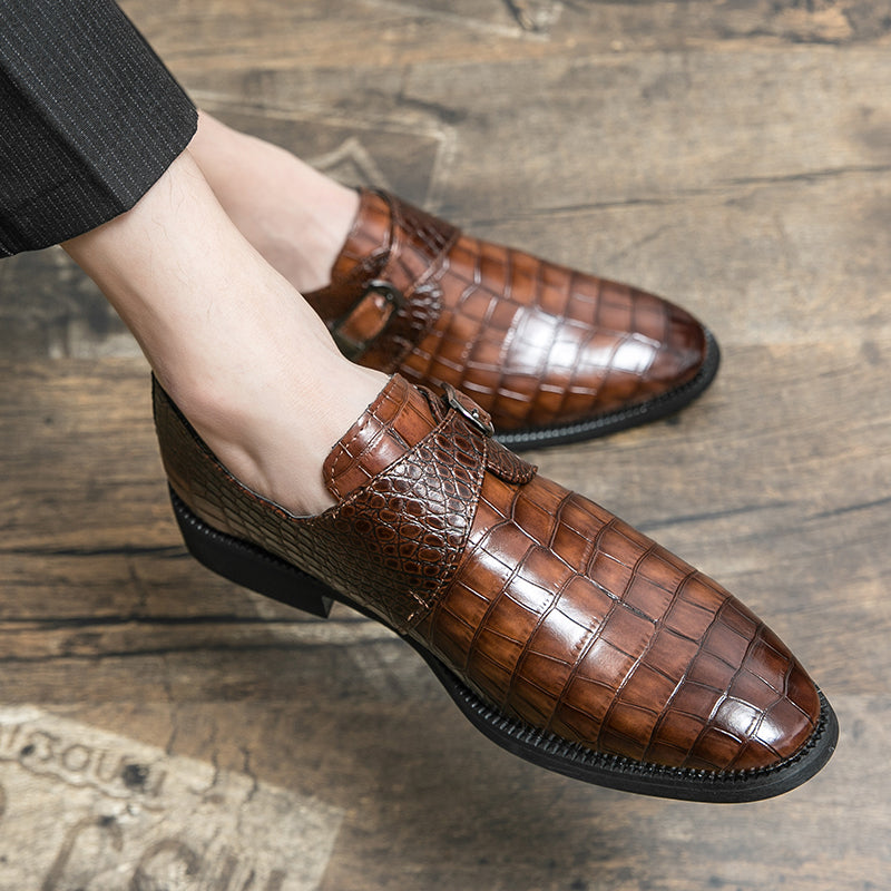 Herren Monk-Abendschuhe mit Krokoprägung und spitzer Zehenpartie | 8728