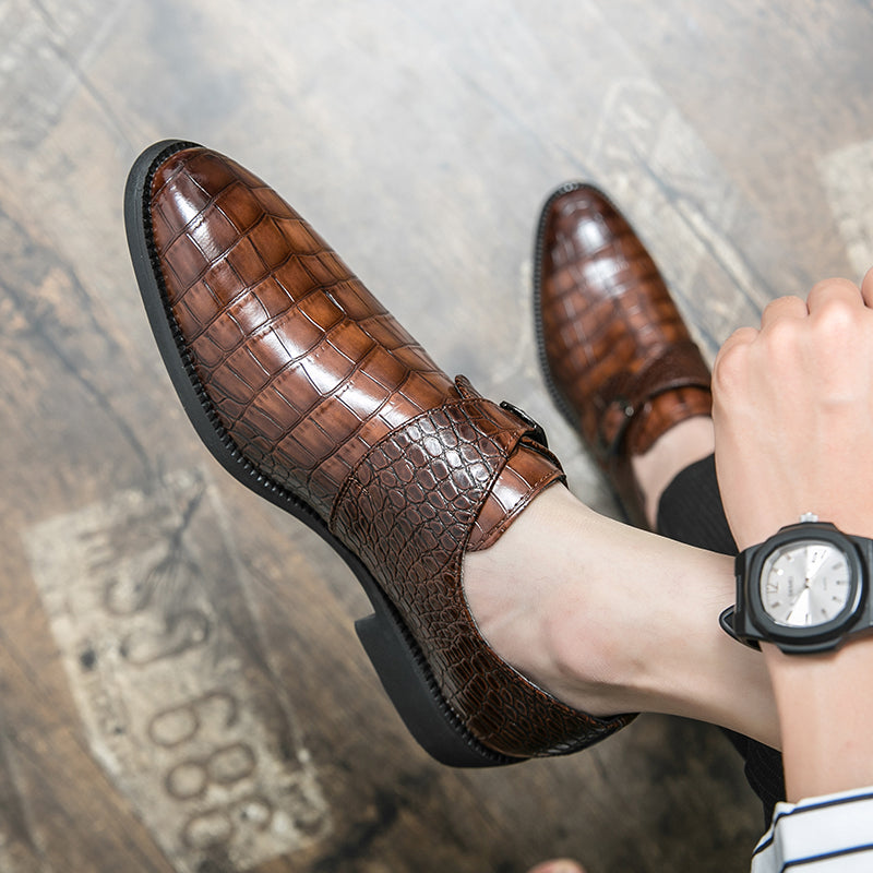 Herren Monk-Abendschuhe mit Krokoprägung und spitzer Zehenpartie | 8728
