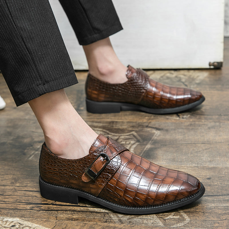 Herren Monk-Abendschuhe mit Krokoprägung und spitzer Zehenpartie | 8728