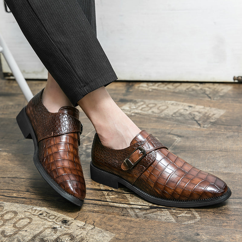 Herren Monk-Abendschuhe mit Krokoprägung und spitzer Zehenpartie | 8728