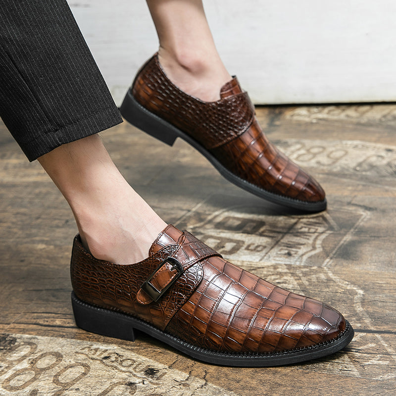 Herren Monk-Abendschuhe mit Krokoprägung und spitzer Zehenpartie | 8728