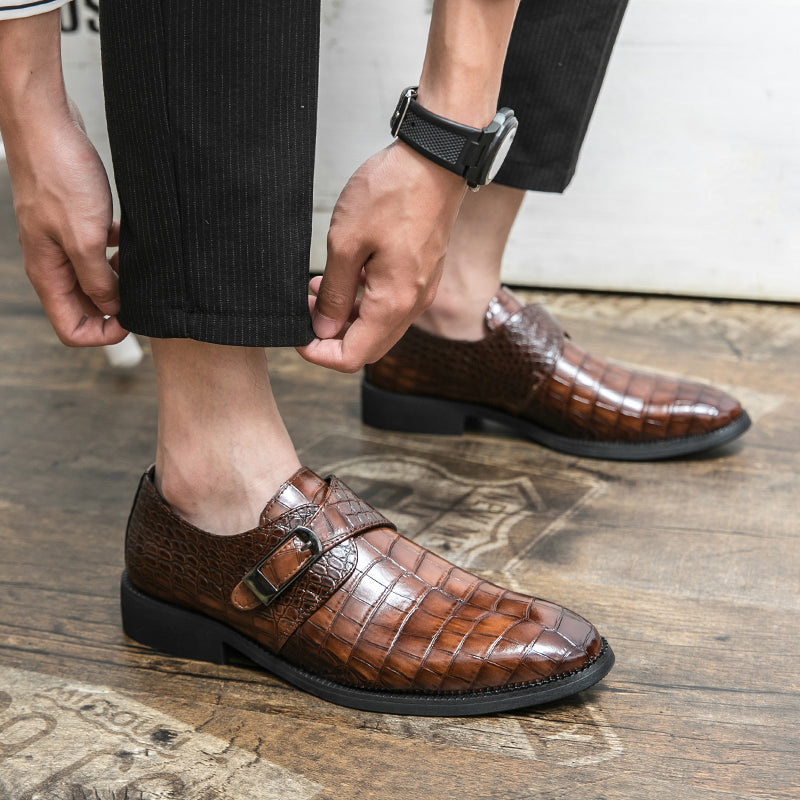 Herren Monk-Abendschuhe mit Krokoprägung und spitzer Zehenpartie | 8728