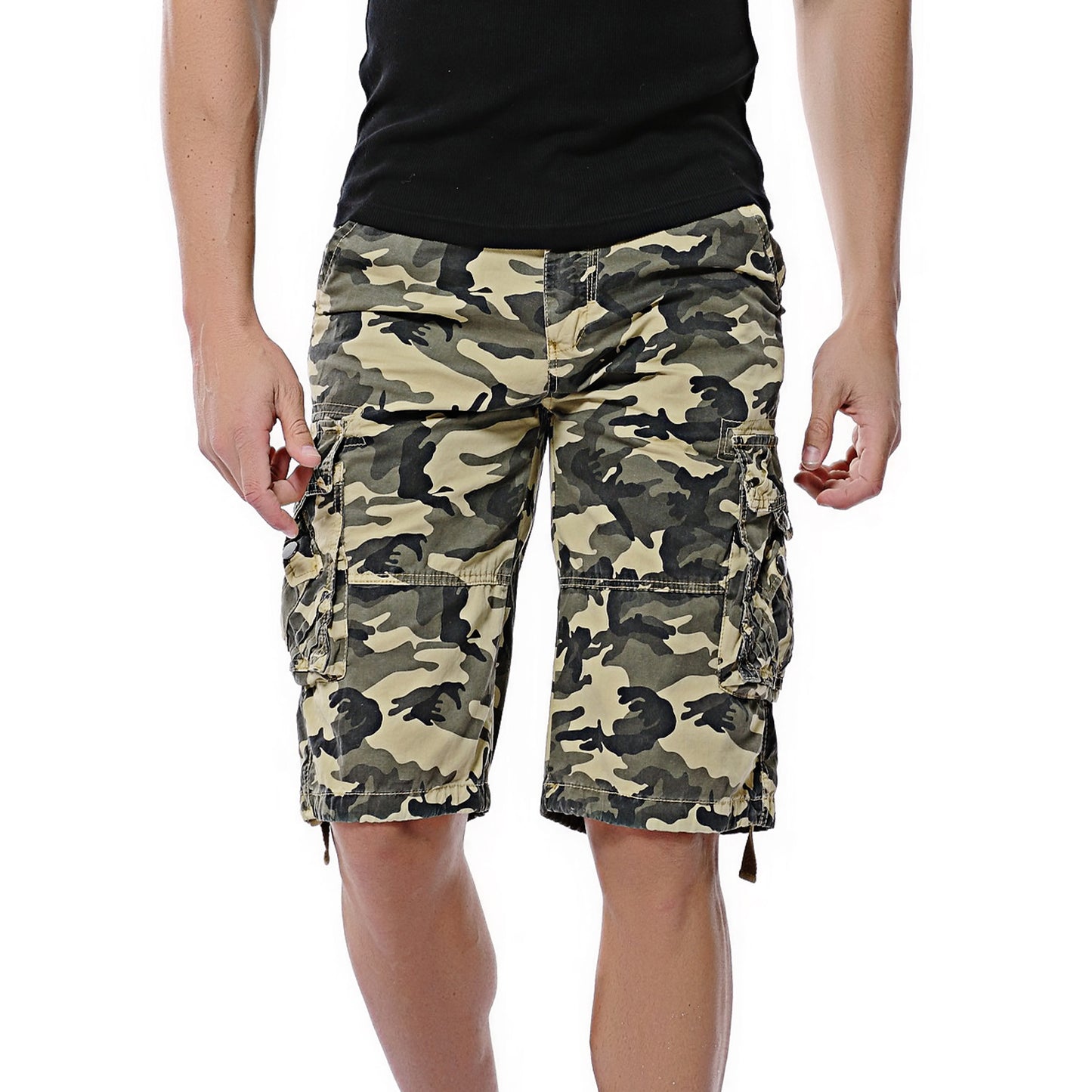 Herren-Cargo-Shorts aus Baumwolle mit Camouflage-Muster und mehreren Taschen-956