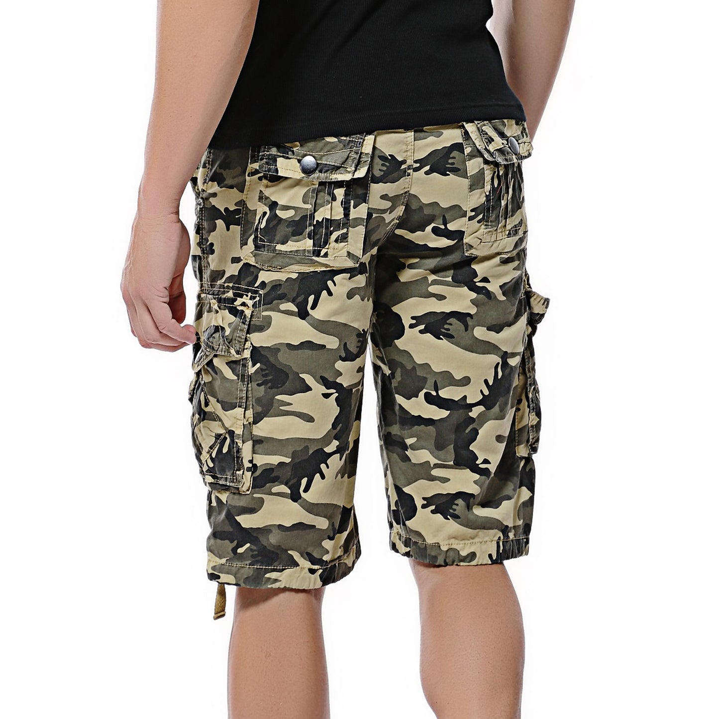 Herren-Cargo-Shorts aus Baumwolle mit Camouflage-Muster und mehreren Taschen-956