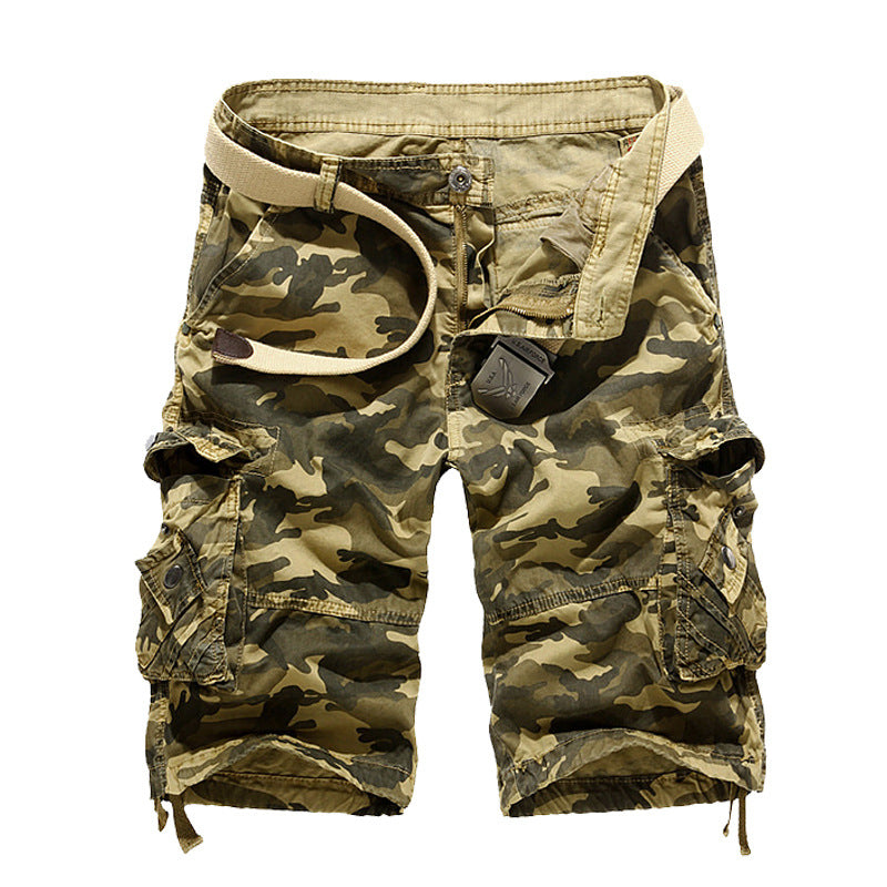 Herren-Cargo-Shorts aus Baumwolle mit Camouflage-Muster und mehreren Taschen-956